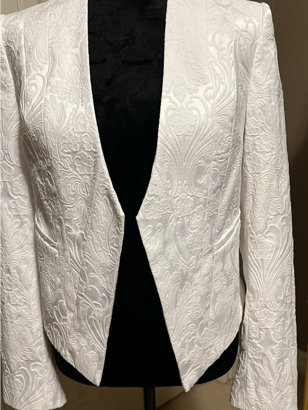 White Embossed Open-Front Blazer
